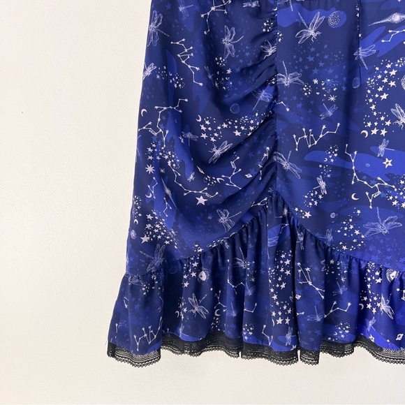 Three Floor Navy Blue Afterglow Cosmic Star Printed Mini Dress - Picture 7 of 15